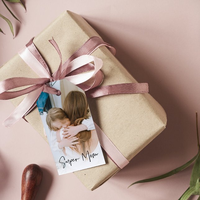 Moderne Mama Foto & Super Mama | Geschenk für Mama Geschenkanhänger (Von Creator hochgeladen)