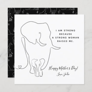 Moderne maman Elephant Line Art carte de fête des 