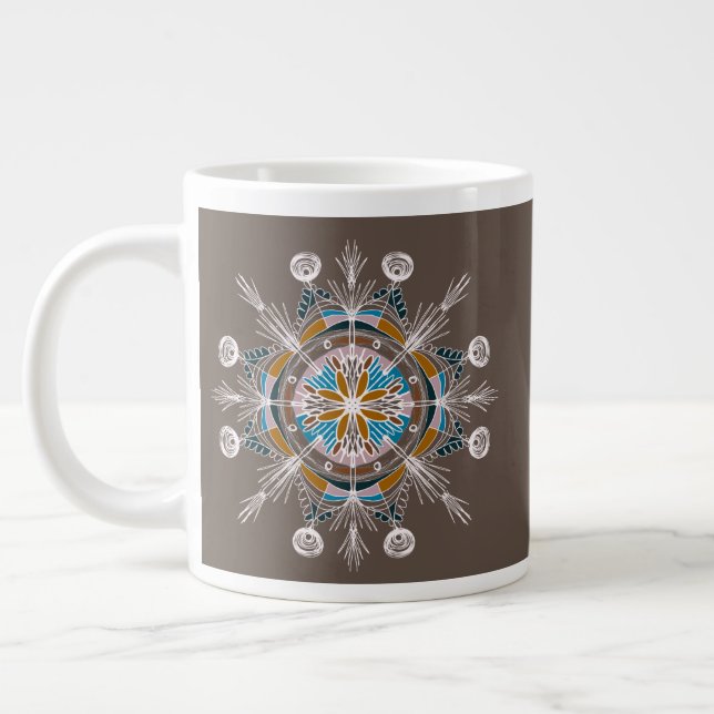 Moderne Mandala Blues Rosa Rosa Kunst Jumbo-Tasse (Links)