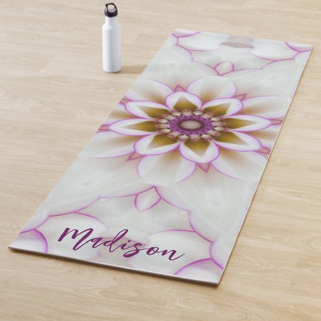 Moderne Mandala Blume Lila Weißer Name Meditation Yogamatte (Beispiel)