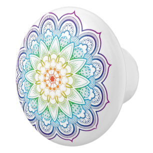 Moderne Mandala-Färbung Datura-Blumen-Keramik-Grif Keramikknauf