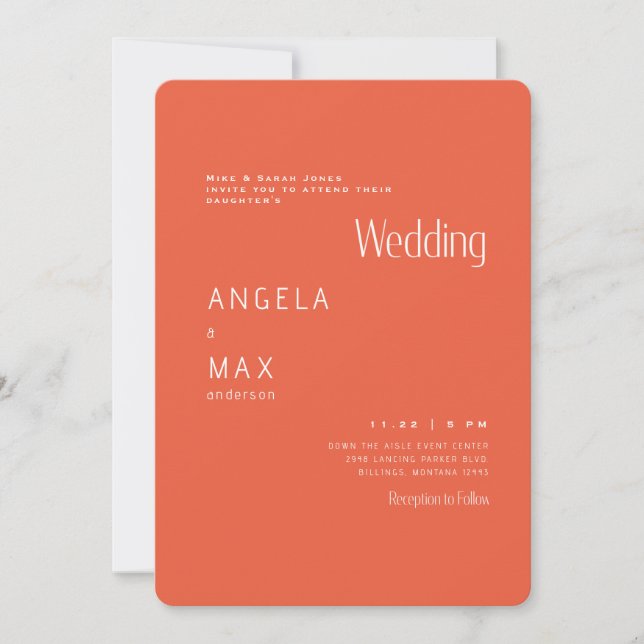 Moderne Mandarine Bride Parents Wedding Einladung (Vorderseite)