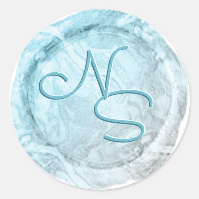 Moderne marbile Blue Wax Siegel Monogram Sticker (Vorderseite)