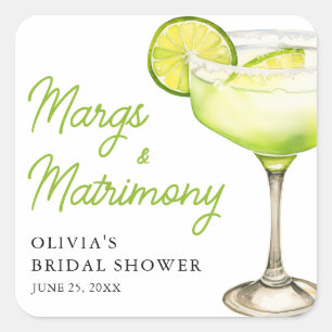 Moderne Margs und Matrimony Cocktail Brautparty Quadratischer Aufkleber