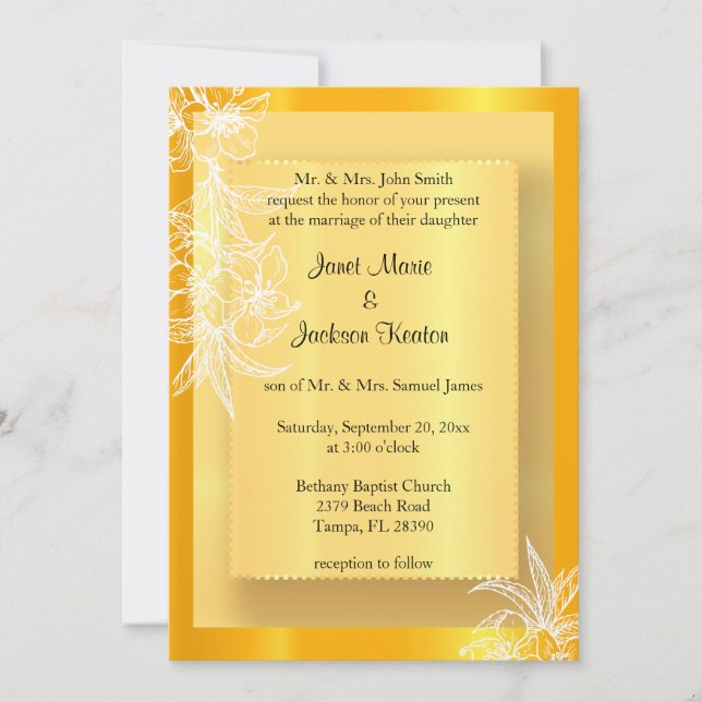Moderne marigold Yellow & White floral Briefmarke Einladung (Vorderseite)