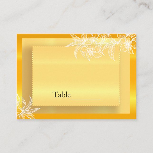 Moderne marigold Yellow & White floral Briefmarke Platzkarte (Vorderseite)
