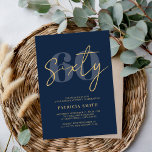 Moderne Marine Elegant 60. Geburtstag Einladung<br><div class="desc">Moderne Marine Elegant 60. Geburtstag Einladung. Enthält minimalistische Skriptkalligraphie und fett formatierte Typografie.</div>