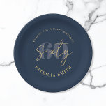 Moderne Marine Elegant 60. Geburtstag Pappteller<br><div class="desc">60. Geburtstagszeitung Teller mit minimalistischer Schrifenkalligraphie und moderner eleganter Typografie.</div>