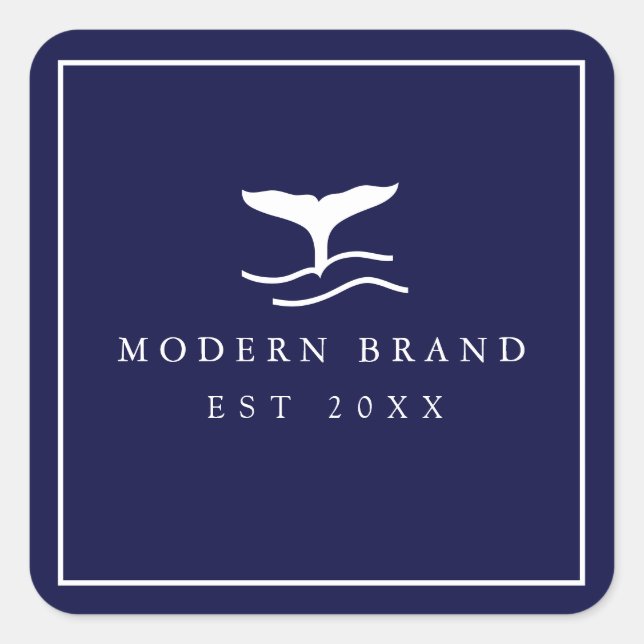 Moderne Marine Elegante Küstenwal Fin Quadratischer Aufkleber (Vorderseite)
