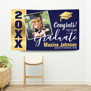 Moderne Marine & Gold-Abschlussklasse 2026 Foto-Ab Banner