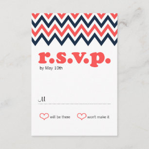 Moderne Marine u. korallenrotes Zickzack u. RSVP Karte