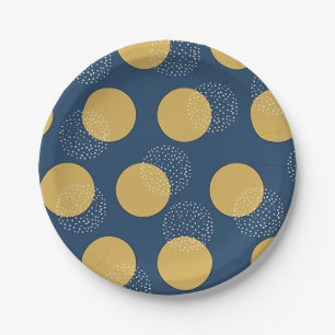 Moderne Marine und goldene Polka-Punkte Pappteller