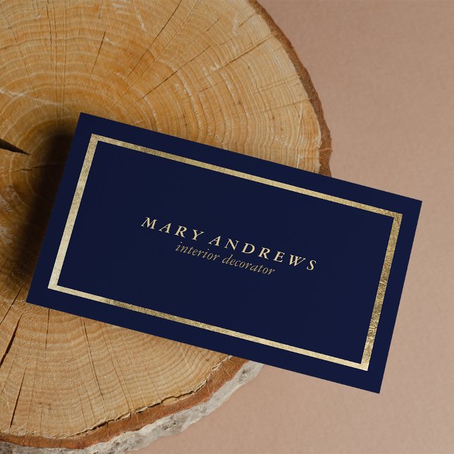 Moderne Marineblau-Imitate goldene Innenarchitekti Visitenkarte (Modern navy blue faux gold interior designer business card)