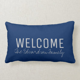 Moderne Marineblau Willkommen Familie mit Monogram Lendenkissen