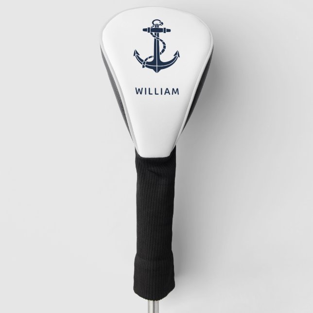 Moderne marineblaue Anker-nautische Personalisieru Golf Headcover (Vorderseite)