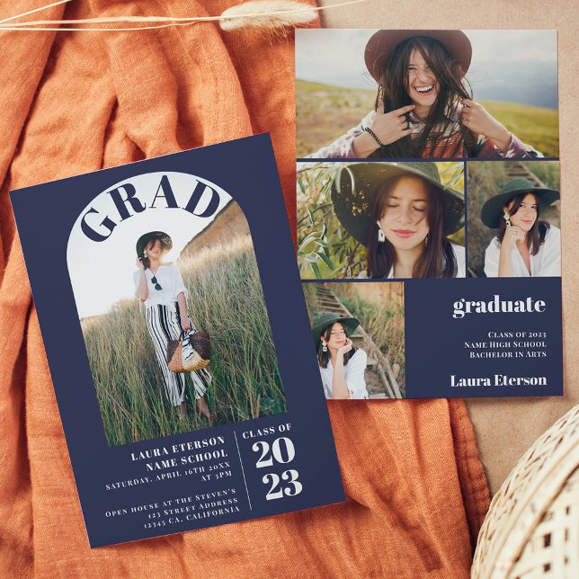 Moderne marineblaue elegante 5 Foto Abschluss Einladung (Von Creator hochgeladen)