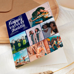 Moderne marineblaue Fotos Kollage Grid 21 Geburtst Karte