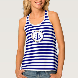 Moderne maritime blaue Streifen mit Anker Tanktop