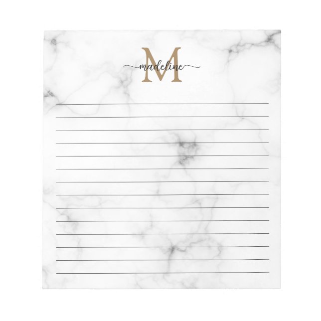 Moderne Marmor Gold Mädchenhaftes Skript Monogramm Notizblock (Vorderseite)