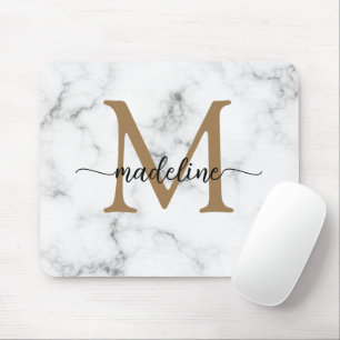 Moderne Marmor-Gold-Schrift-Monogramm Mädchen Mousepad