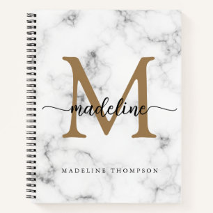 Moderne Marmor-Gold-Schrift-Monogramm Mädchen Notizbuch