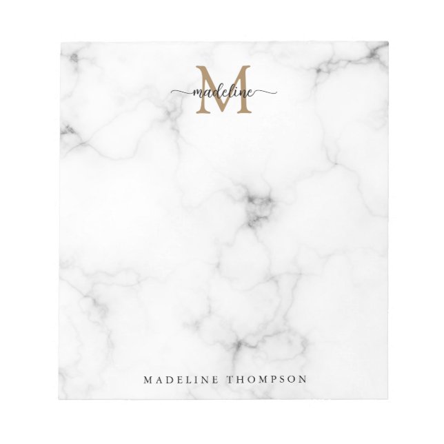 Moderne Marmor-Gold-Schrift-Monogramm Notizblock (Vorderseite)