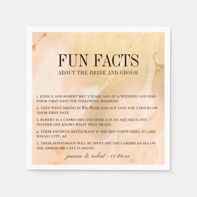 Moderne Marmor Golden Peach Fun Fakten Serviette (Vorderseite)