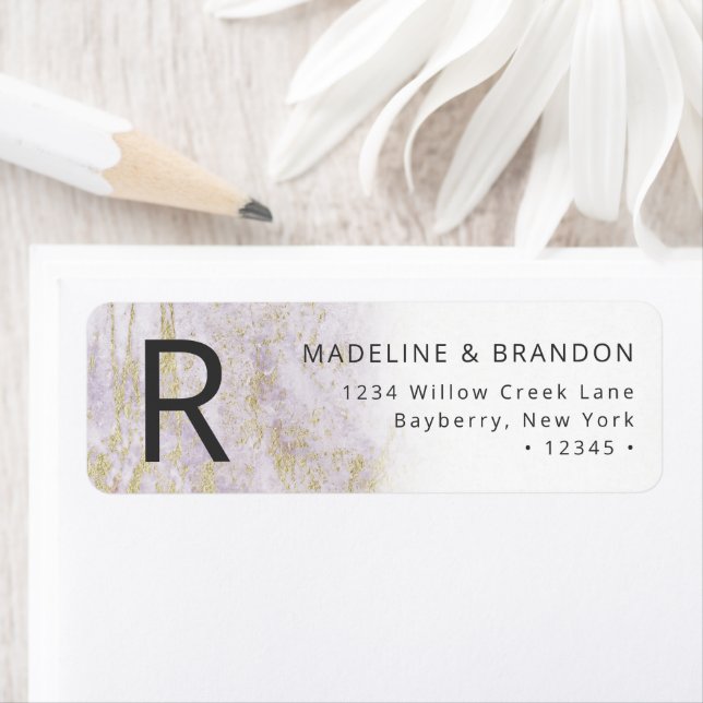 Moderne Marmor in Violet mit Gold-Rücksendeadresse (Insitu)