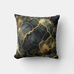 Moderne Marmor-Optik Schwarz + Gold Luxus  Kissen