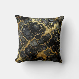 Moderne Marmor-Optik Schwarz + Gold Luxus  Kissen