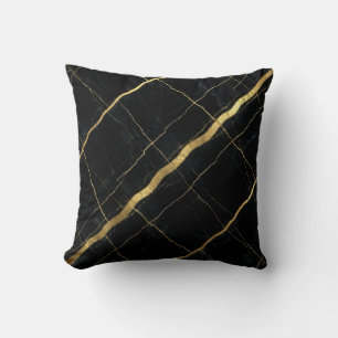Moderne Marmor-Optik Schwarz + Gold Luxus Kissen