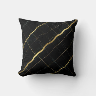 Moderne Marmor-Optik Schwarz + Gold Luxus Kissen