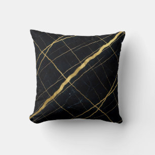 Moderne Marmor-Optik Schwarz + Gold Luxus Kissen