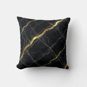 Moderne Marmor-Optik Schwarz + Gold Luxus Kissen