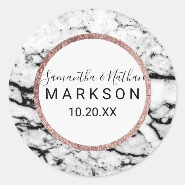 Moderne Marmor Rose Gold Pinstripe Wedding Sticker (Vorderseite)