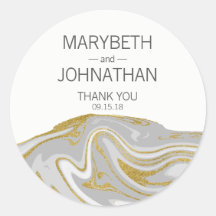 Moderne Marmor und Gold Hochzeit Danke Sticker