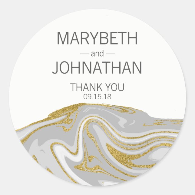 Moderne Marmor und Gold Hochzeit Danke Sticker (Vorderseite)