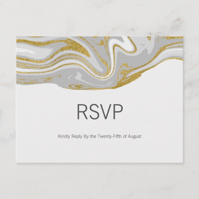 Moderne Marmor- und Gold-Hochzeit-RSVP-Postkarte Einladungspostkarte (Vorderseite)