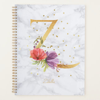 Moderne Marmor-Wasserfarbe Gold-Monogramm Buchstab Planer