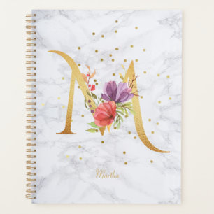 Moderne Marmor-Wasserfarbe Gold-Monogramm Buchstab Planer