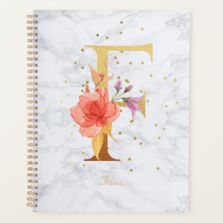 Moderne Marmor-Wasserfarbe Goldmonogramm Buchstabe Planer