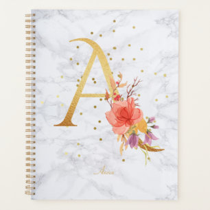 Moderne Marmor-Wasserfarbe Goldmonogramm Buchstabe Planer