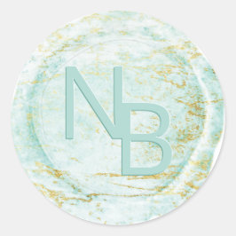Moderne MarmorAqua Mit Monogramm Wax Siegel Sticke Runder Aufkleber