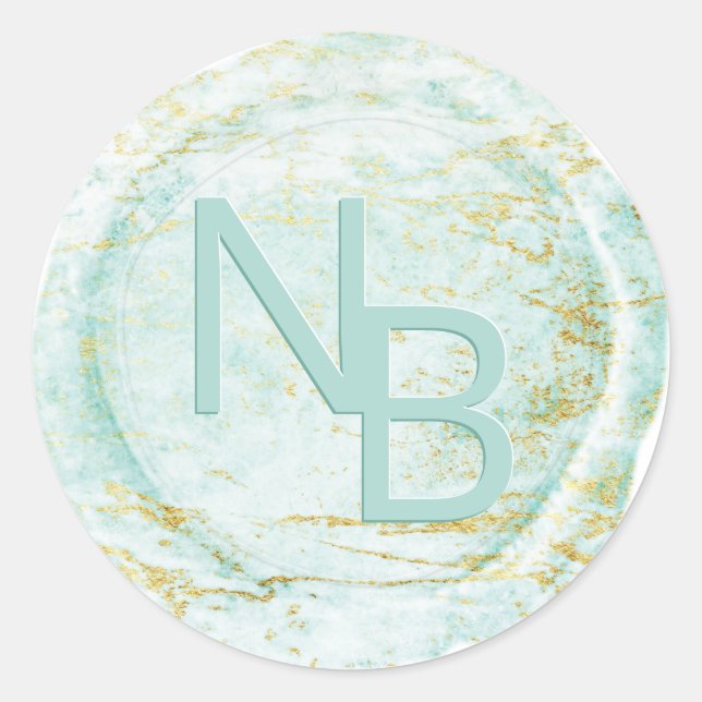 Moderne MarmorAqua Mit Monogramm Wax Siegel Sticke Runder Aufkleber (Vorderseite)