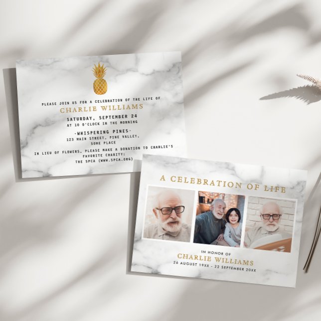 Moderne Marmorfeier zum 3-Foto-Gedenktag Einladung (Von Creator hochgeladen)