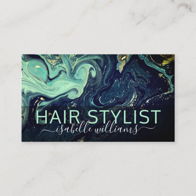 Moderne Marmorhair Stylist Business Card Visitenkarte (Vorderseite)
