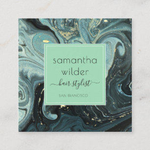 Moderne Marmorhair Stylist Square Business Card Quadratische Visitenkarte