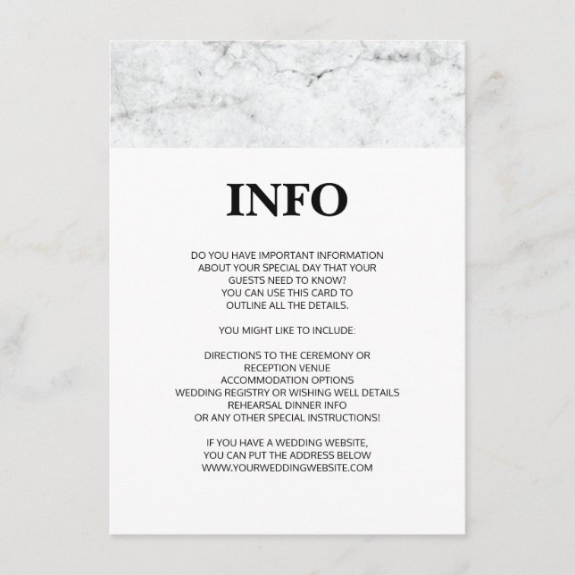 Moderne Marmorhochzeitungsdetails/Informationskart Begleitkarte (Vorderseite)