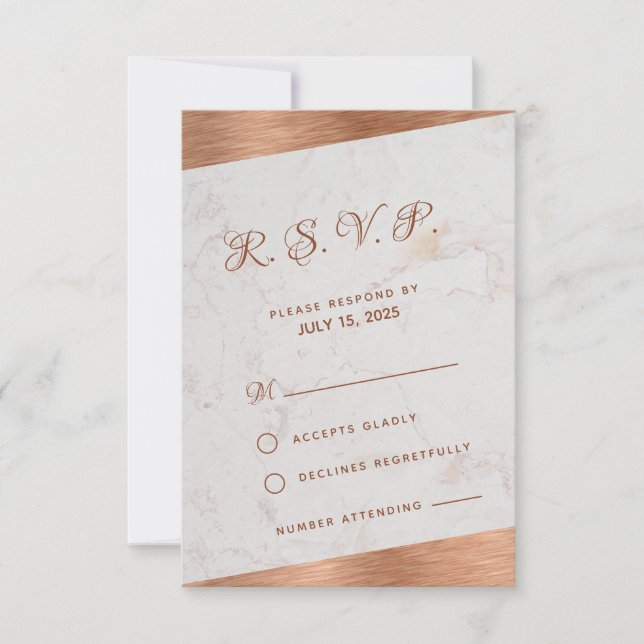 Moderne Marmorkupfer kalligraphische Schrägklemme  RSVP Karte (Vorderseite)