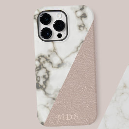 Moderne Marmorrosa Imitate Ledermonogramm iPhone 16 Pro Max Hülle